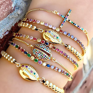 Europe and America Cross Border New Ethnic Style Bohemian Bracelet Female Colorful Oil Necklace Cuban Link Chain Smiley Face Bracelet Bre29