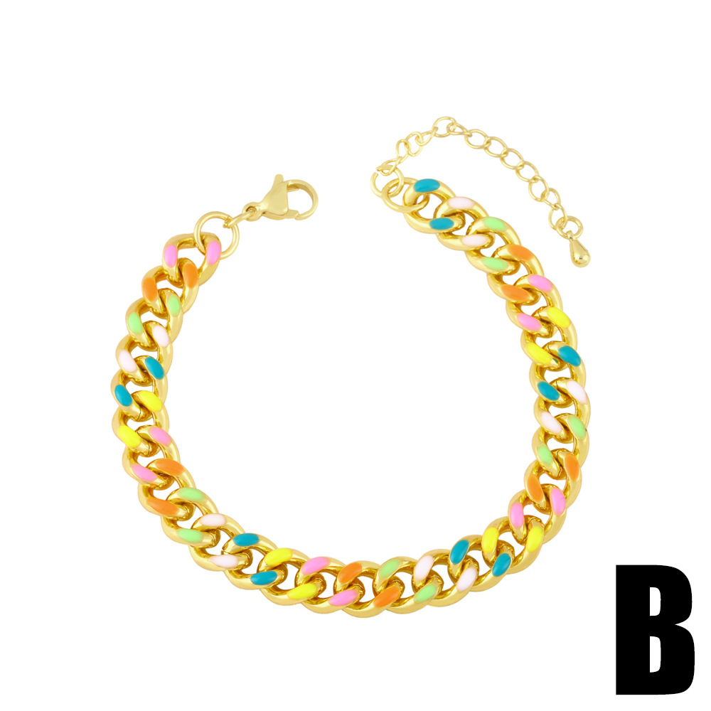 Europe and America Cross Border New Ethnic Style Bohemian Bracelet Female Colorful Oil Necklace Cuban Link Chain Smiley Face Bracelet Bre29