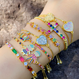 Europe and America Cross Border New Ethnic Style Bohemian Bracelet Female Colorful Oil Necklace Cuban Link Chain Smiley Face Bracelet Bre29