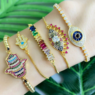 Europe and America Cross Border New Ethnic Style Bohemian Bracelet Female Colorful Oil Necklace Cuban Link Chain Smiley Face Bracelet Bre29
