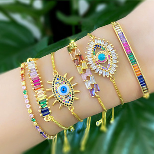 Europe and America Cross Border New Ethnic Style Bohemian Bracelet Female Colorful Oil Necklace Cuban Link Chain Smiley Face Bracelet Bre29