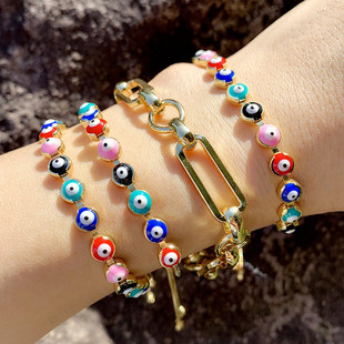Europe and America Cross Border New Ethnic Style Bohemian Bracelet Female Colorful Oil Necklace Cuban Link Chain Smiley Face Bracelet Bre29