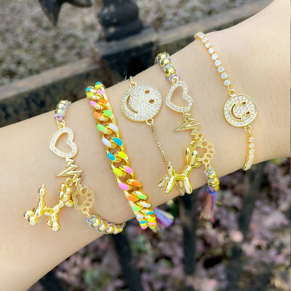 Europe and America Cross Border New Ethnic Style Bohemian Bracelet Female Colorful Oil Necklace Cuban Link Chain Smiley Face Bracelet Bre29