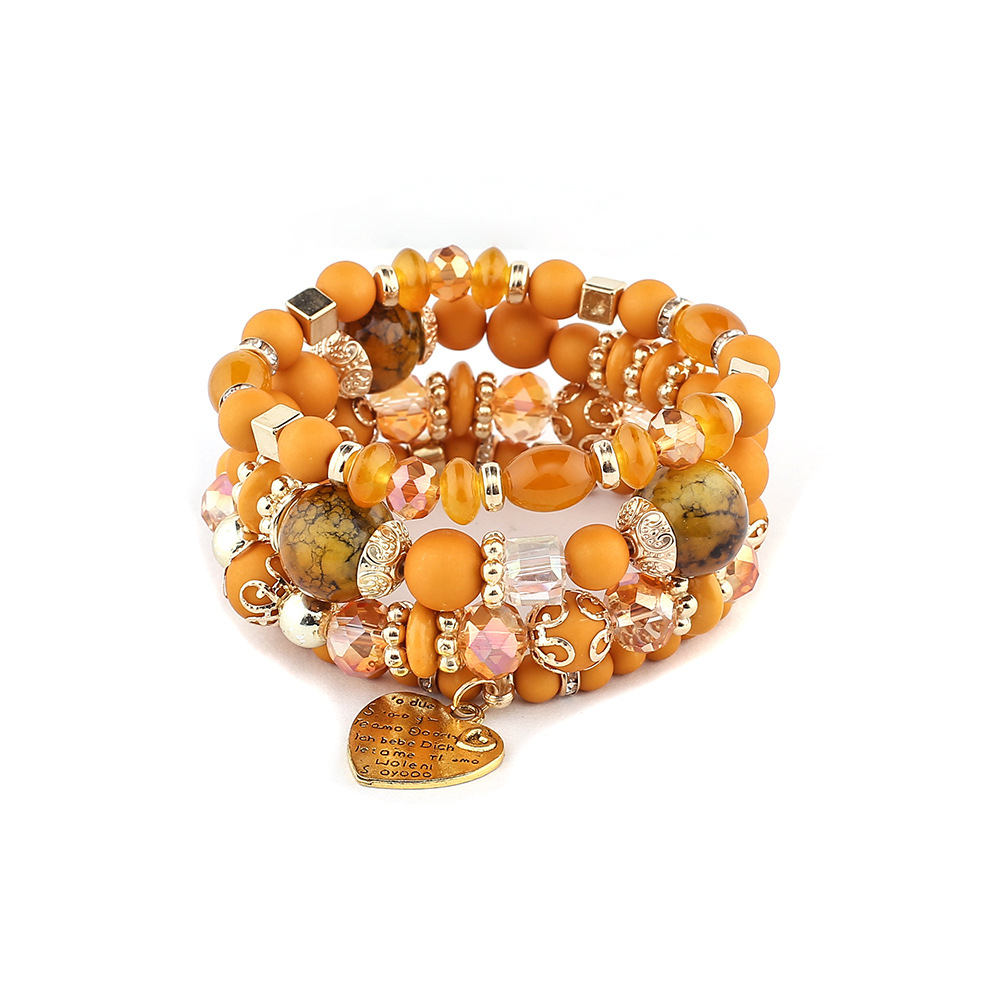 European and American Fashion Bohemian Ethnic Style Multi-Layer Bracelet Crystal Peach Heart Beaded Ladies Hand Jewelry Wholesale
