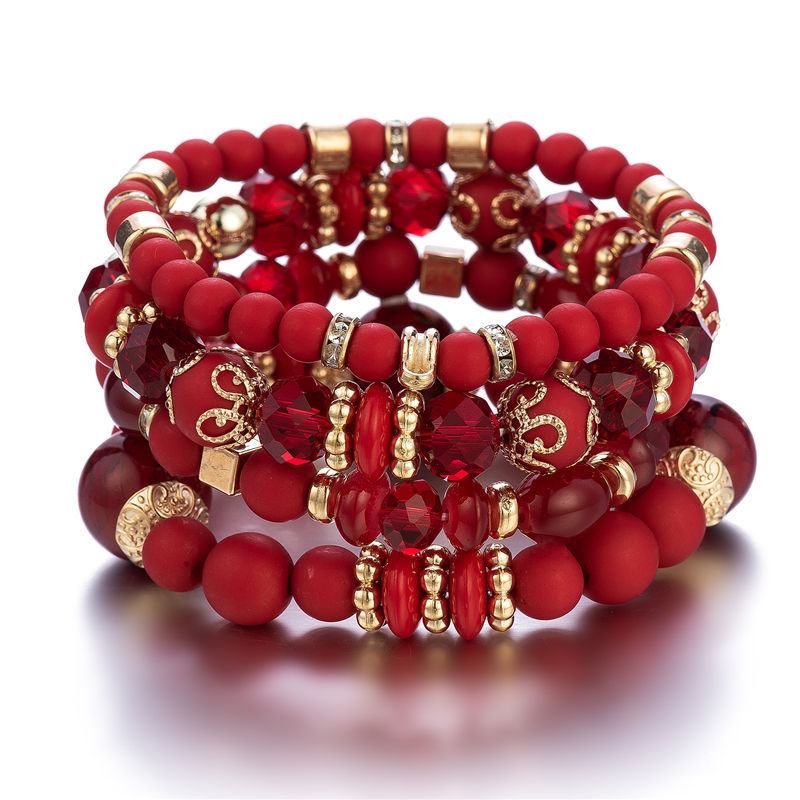 European and American Fashion Bohemian Ethnic Style Multi-Layer Bracelet Crystal Peach Heart Beaded Ladies Hand Jewelry Wholesale