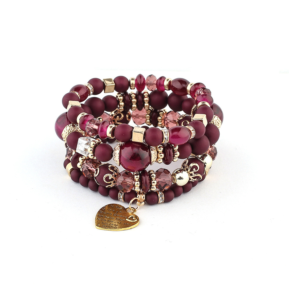 European and American Fashion Bohemian Ethnic Style Multi-Layer Bracelet Crystal Peach Heart Beaded Ladies Hand Jewelry Wholesale