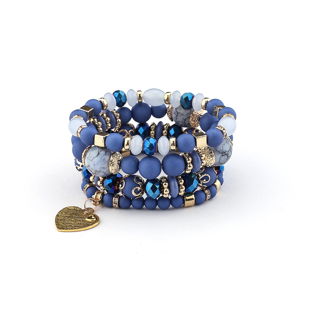 European and American Fashion Bohemian Ethnic Style Multi-Layer Bracelet Crystal Peach Heart Beaded Ladies Hand Jewelry Wholesale