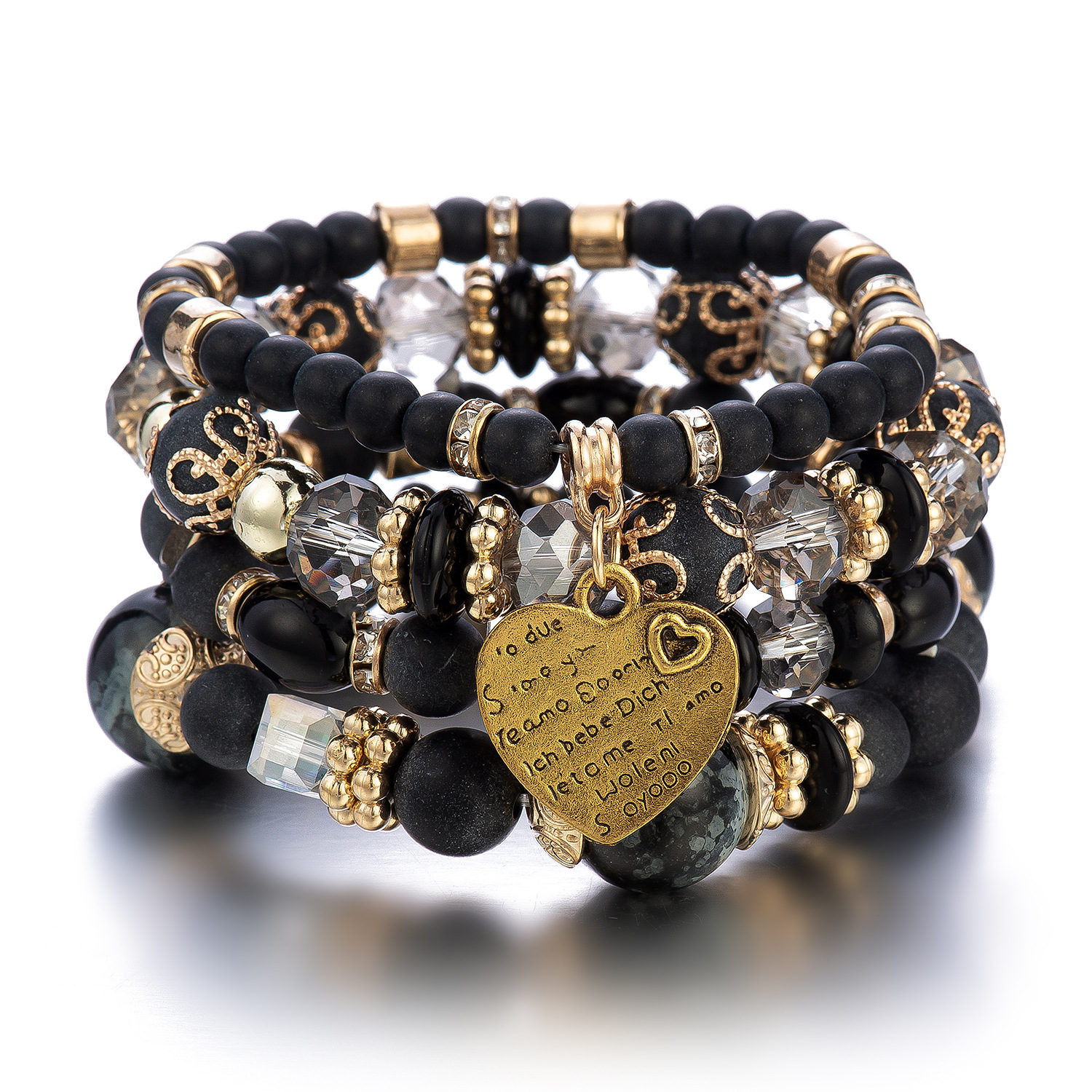 European and American Fashion Bohemian Ethnic Style Multi-Layer Bracelet Crystal Peach Heart Beaded Ladies Hand Jewelry Wholesale