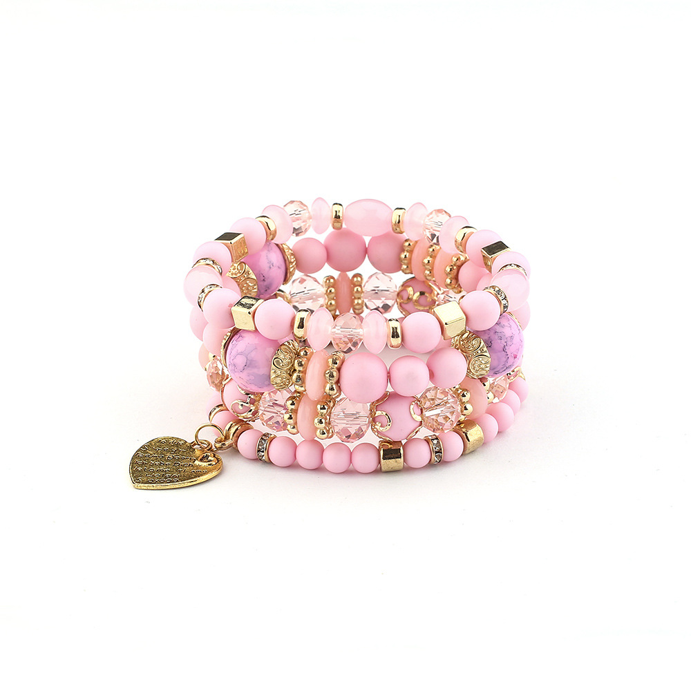 European and American Fashion Bohemian Ethnic Style Multi-Layer Bracelet Crystal Peach Heart Beaded Ladies Hand Jewelry Wholesale