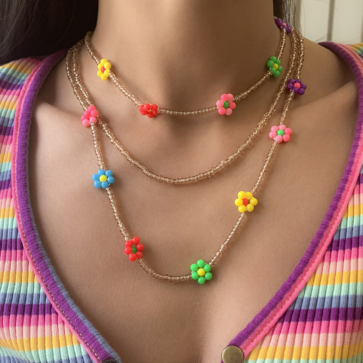 Ethnic Style Simple Color Little Daisy Bead Set Bracelet European and American Idyllic and Retro Fashion Handmade Beaded Bracelet