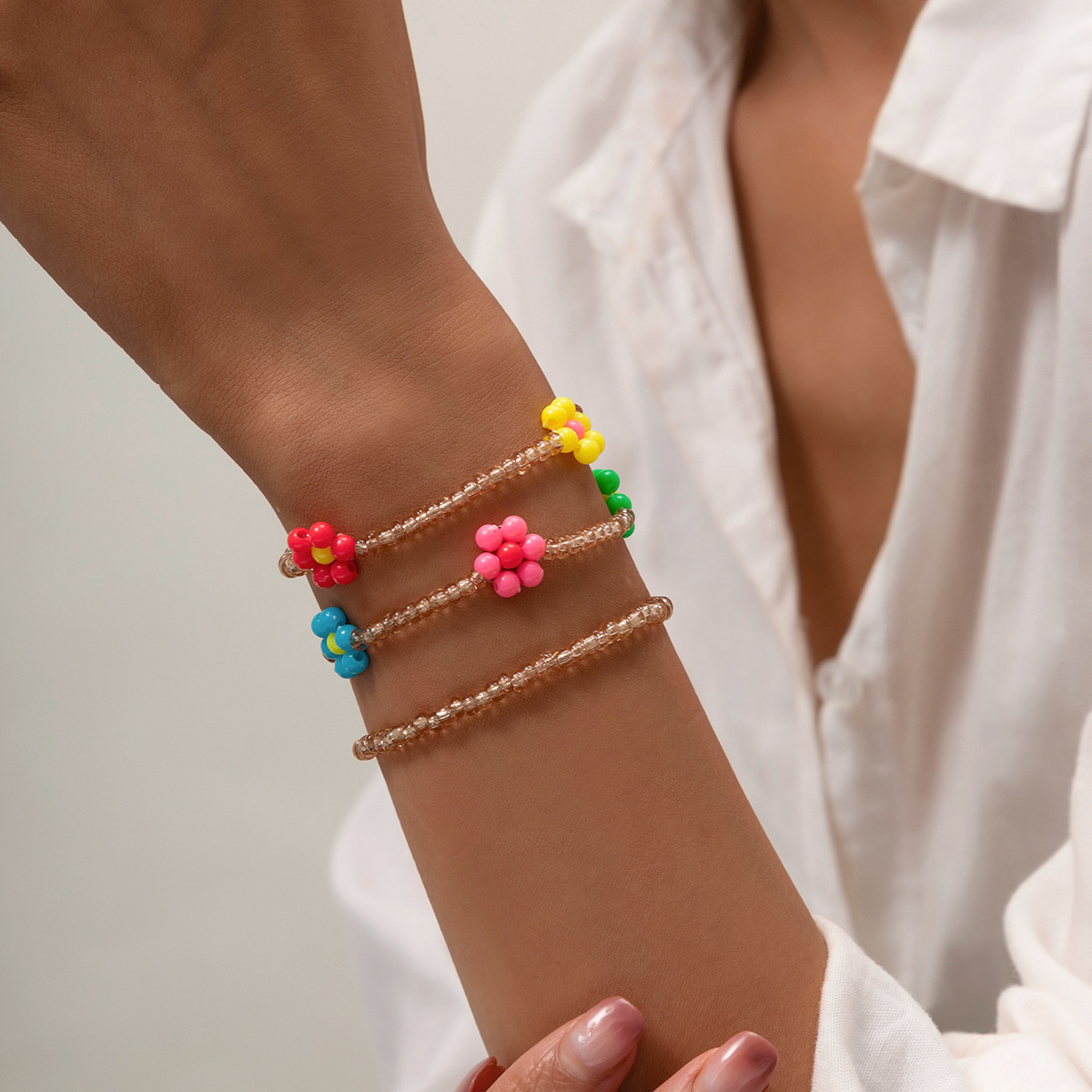 Ethnic Style Simple Color Little Daisy Bead Set Bracelet European and American Idyllic and Retro Fashion Handmade Beaded Bracelet
