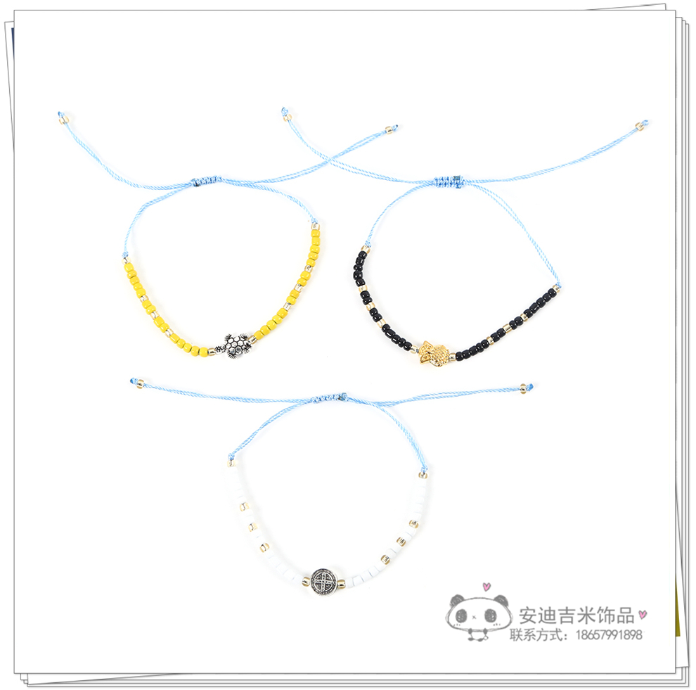 Ethnic Style Personality Beads Bracelet Fashion Woven Bracelet Nepal Color Beaded Metal Pendant Bracelet Wholesale