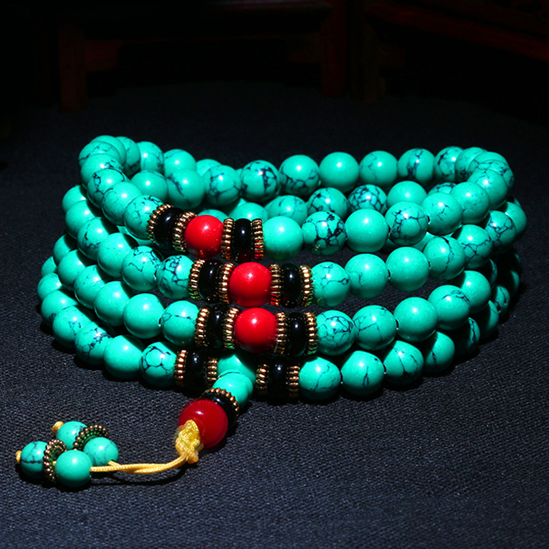Ethnic Style Turquoise Beads Bracelet Non-Natural Raw Ore Optimized 108 Bracelets Men&#039;s and Women&#039;s Ornament Wholesale