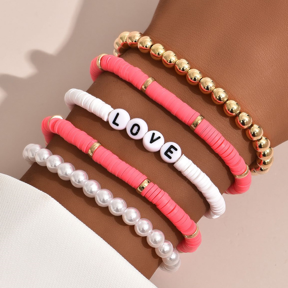 Ethnic Style Bohemian Bracelet Colorful Polymer Clay Retro Temperament Pearl Polymer Clay Bracelet Bracelet Love5 Set