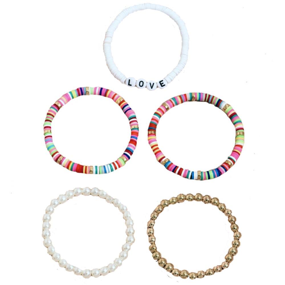 Ethnic Style Bohemian Bracelet Colorful Polymer Clay Retro Temperament Pearl Polymer Clay Bracelet Bracelet Love5 Set