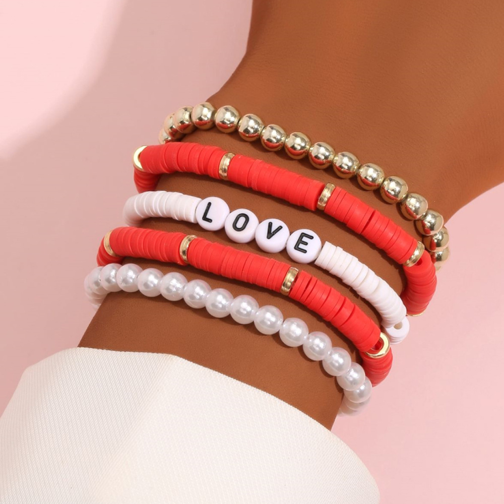 Ethnic Style Bohemian Bracelet Colorful Polymer Clay Retro Temperament Pearl Polymer Clay Bracelet Bracelet Love5 Set