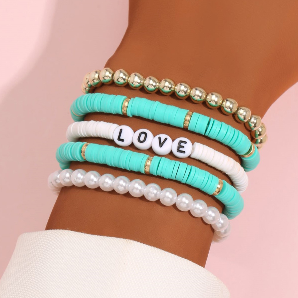 Ethnic Style Bohemian Bracelet Colorful Polymer Clay Retro Temperament Pearl Polymer Clay Bracelet Bracelet Love5 Set