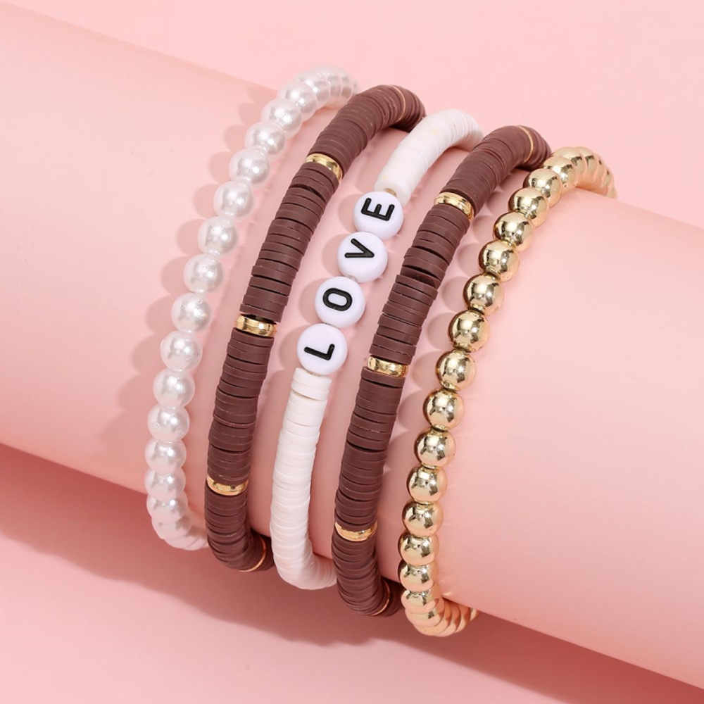 Ethnic Style Bohemian Bracelet Colorful Polymer Clay Retro Temperament Pearl Polymer Clay Bracelet Bracelet Love5 Set