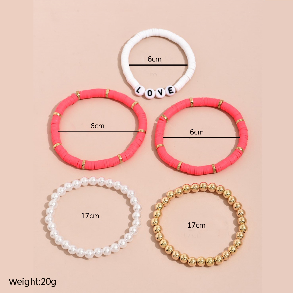 Ethnic Style Bohemian Bracelet Colorful Polymer Clay Retro Temperament Pearl Polymer Clay Bracelet Bracelet Love5 Set
