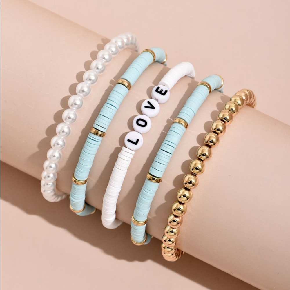 Ethnic Style Bohemian Bracelet Colorful Polymer Clay Retro Temperament Pearl Polymer Clay Bracelet Bracelet Love5 Set
