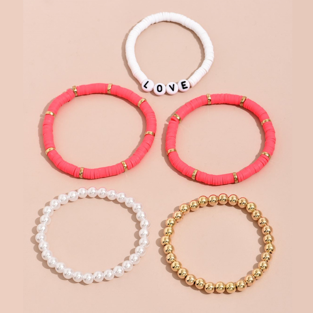 Ethnic Style Bohemian Bracelet Colorful Polymer Clay Retro Temperament Pearl Polymer Clay Bracelet Bracelet Love5 Set