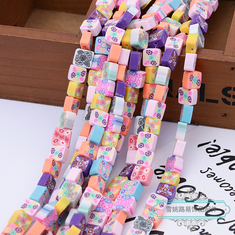 DIY Handmade Jewelry Accessories Resin Painted Mixed Color Square Small Flower Ethnic Style Bracelet Pendant Material