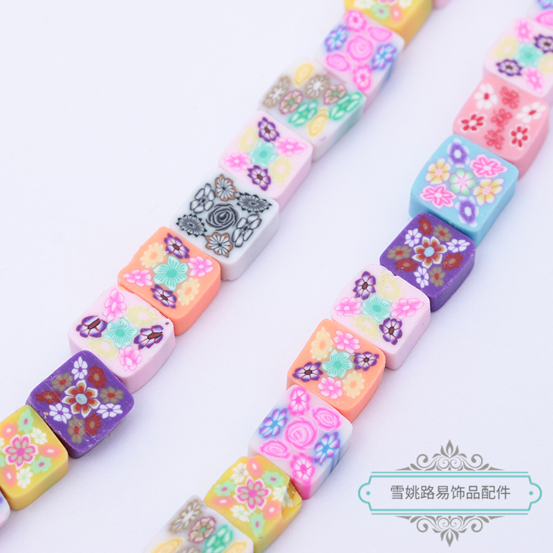 DIY Handmade Jewelry Accessories Resin Painted Mixed Color Square Small Flower Ethnic Style Bracelet Pendant Material