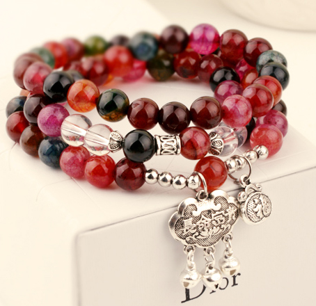 Natural stone imitation black agate Bracelet Amethyst Garnet three-layer bracelets changmingsuo bracelets