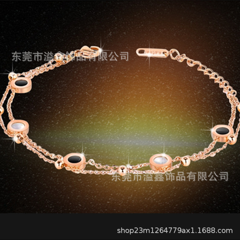 Hot Sale DIY Rose Gold Black Agate White Shell Double Layer Stainless Steel Bracelet European and American Simple Hand Jewelry Large Quantity Excellent Hot Sale DIY Rose Gold Black Agate White Shell Double Layer Stainless Steel Bracelet European and American Simple Hand Jewelry Large Quantity Excellent
