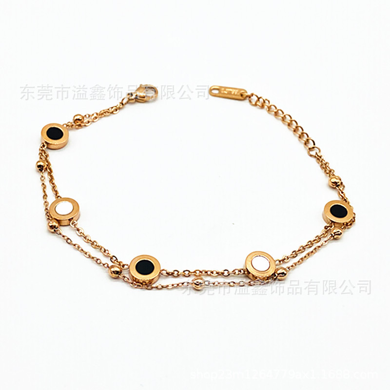 Hot Sale DIY Rose Gold Black Agate White Shell Double Layer Stainless Steel Bracelet European and American Simple Hand Jewelry Large Quantity Excellent Hot Sale DIY Rose Gold Black Agate White Shell Double Layer Stainless Steel Bracelet European and American Simple Hand Jewelry Large Quantity Excellent