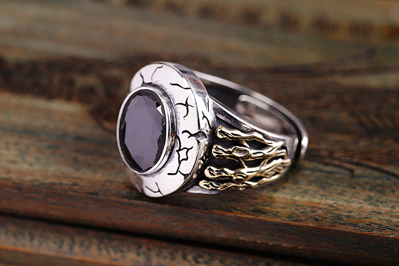 YY Silver Manufacturers Direct Sales S925 Silver Accessories Bracelet Black Agate Personality Retro Men's Ring YY Silver Manufacturers Direct Sales S925 Silver Accessories Bracelet Black Agate Personality Retro Men's Ring