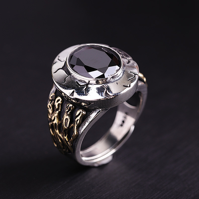 YY Silver Manufacturers Direct Sales S925 Silver Accessories Bracelet Black Agate Personality Retro Men's Ring YY Silver Manufacturers Direct Sales S925 Silver Accessories Bracelet Black Agate Personality Retro Men's Ring