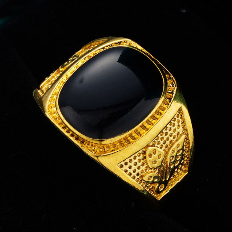 Vietnam Placer Gold Ring with Green Agate Red and Black Gem Men&#039;s and Women&#039;s Domineering Non-Fading Ring Open Dragon Ring