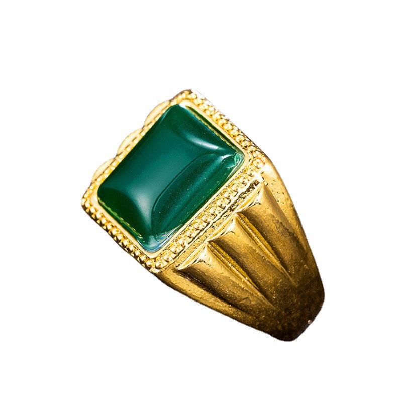 Vietnam Placer Gold Ring with Green Agate Red and Black Gem Men&#039;s and Women&#039;s Domineering Non-Fading Ring Open Dragon Ring