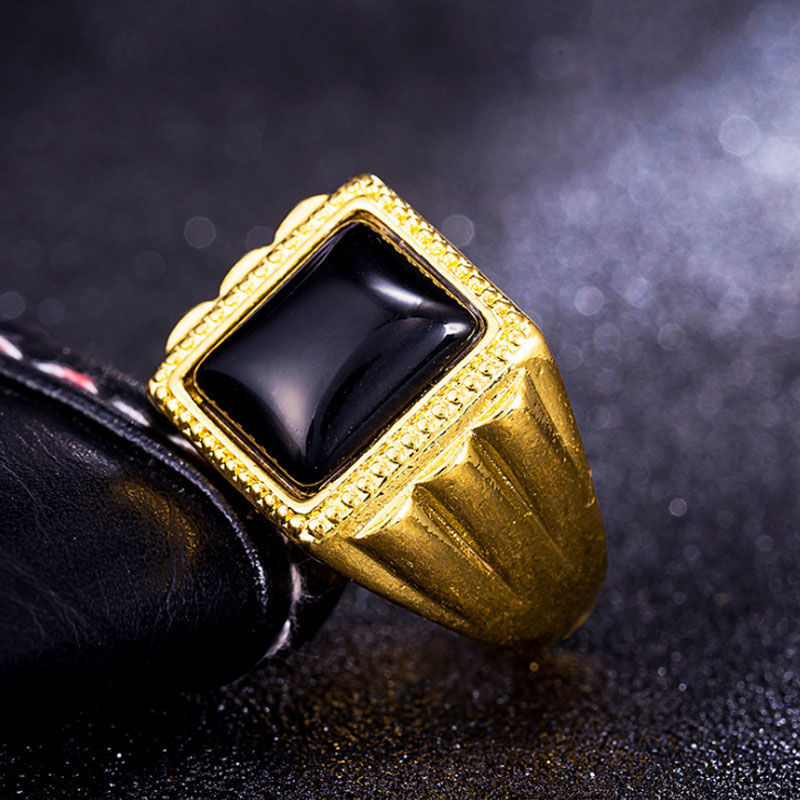 Vietnam Placer Gold Ring with Green Agate Red and Black Gem Men's and Women's Domineering Non-Fading Ring Open Dragon Ring