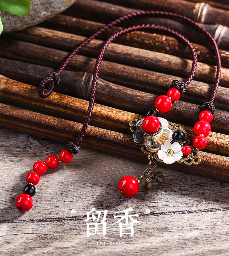 Ethnic Style Bells of Ireland Necklace Redstone Black Agate Alloy Accessories Retro Temperament Wild Super Fairy Clavicle Chain Necklace Ethnic Style Bells of Ireland Necklace Redstone Black Agate Alloy Accessories Retro Temperament Wild Super Fairy Clavicle Chain Necklace