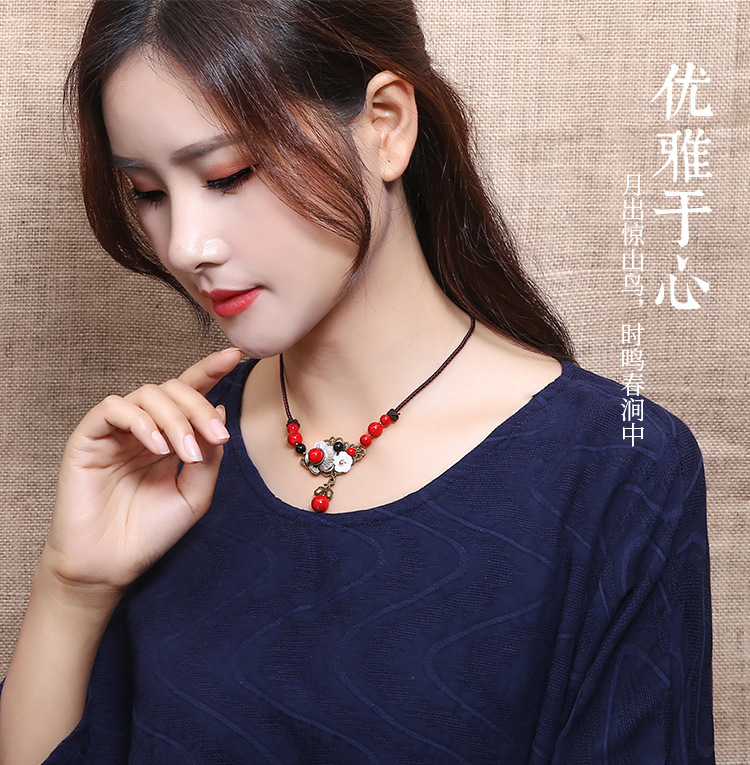 Ethnic Style Bells of Ireland Necklace Redstone Black Agate Alloy Accessories Retro Temperament Wild Super Fairy Clavicle Chain Necklace Ethnic Style Bells of Ireland Necklace Redstone Black Agate Alloy Accessories Retro Temperament Wild Super Fairy Clavicle Chain Necklace