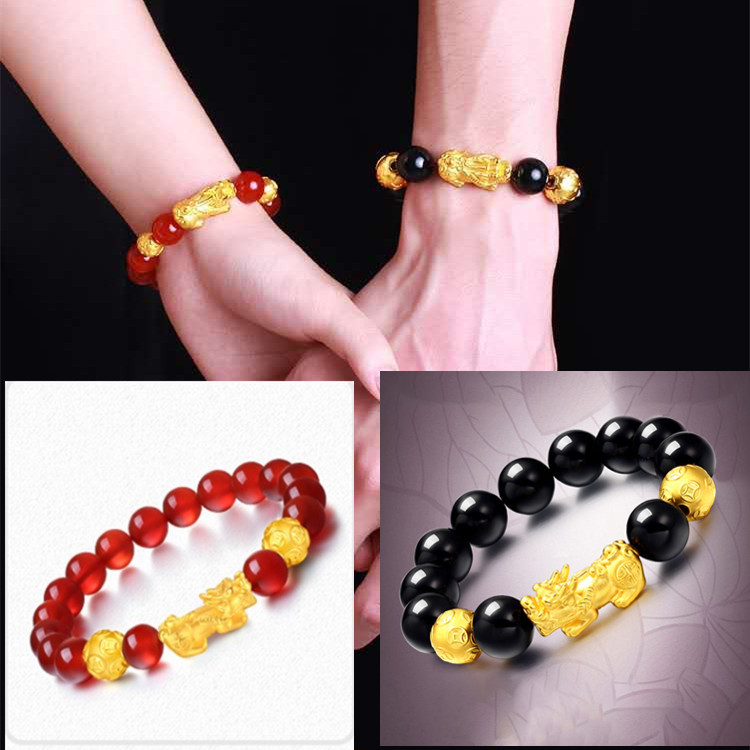Class II E-Commerce Vietnam Alluvial Gold-like Bracelet Red Black Agate Bracelet Men and Women Couple Gold Bracelet