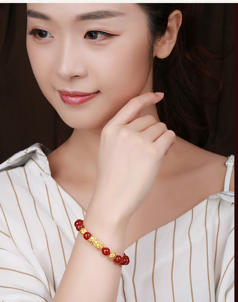 Class II E-Commerce Vietnam Alluvial Gold-like Bracelet Red Black Agate Bracelet Men and Women Couple Gold Bracelet