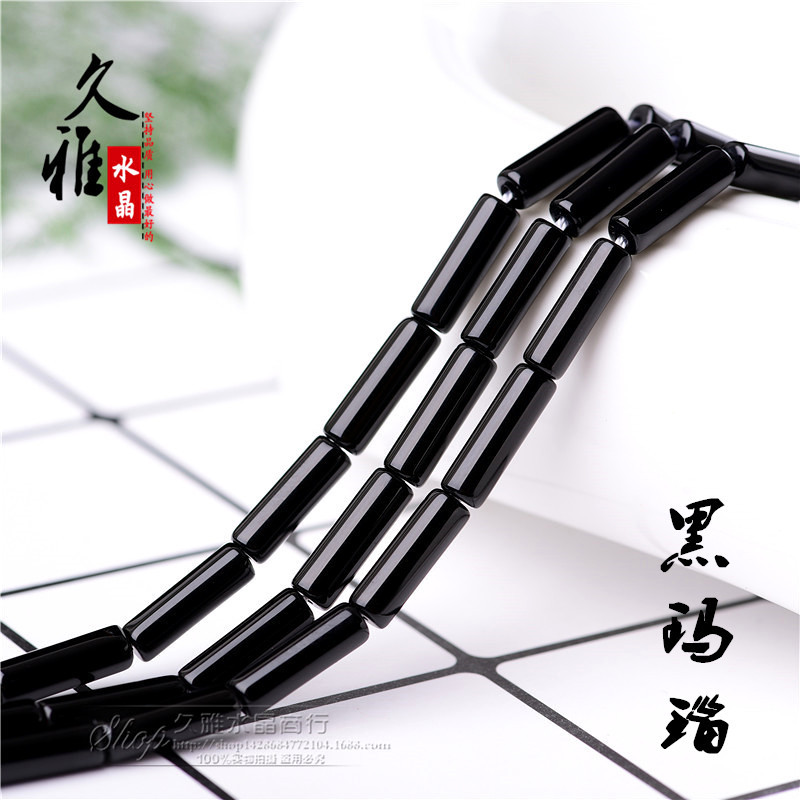 Jiuya Crystal Natural Black Agate Pillar Bamboo Joint DIY Ornament Accessories Long Tube Factory Direct Sales