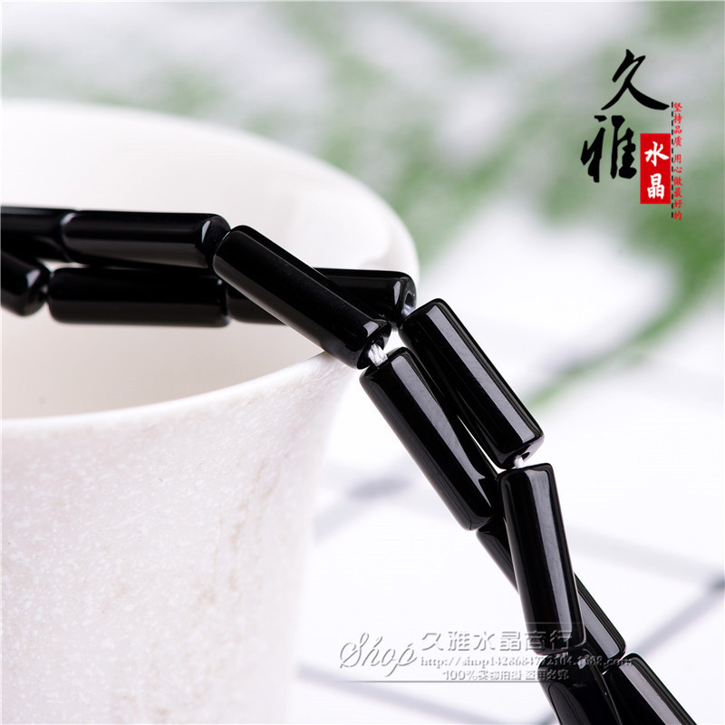 Jiuya Crystal Natural Black Agate Pillar Bamboo Joint DIY Ornament Accessories Long Tube Factory Direct Sales
