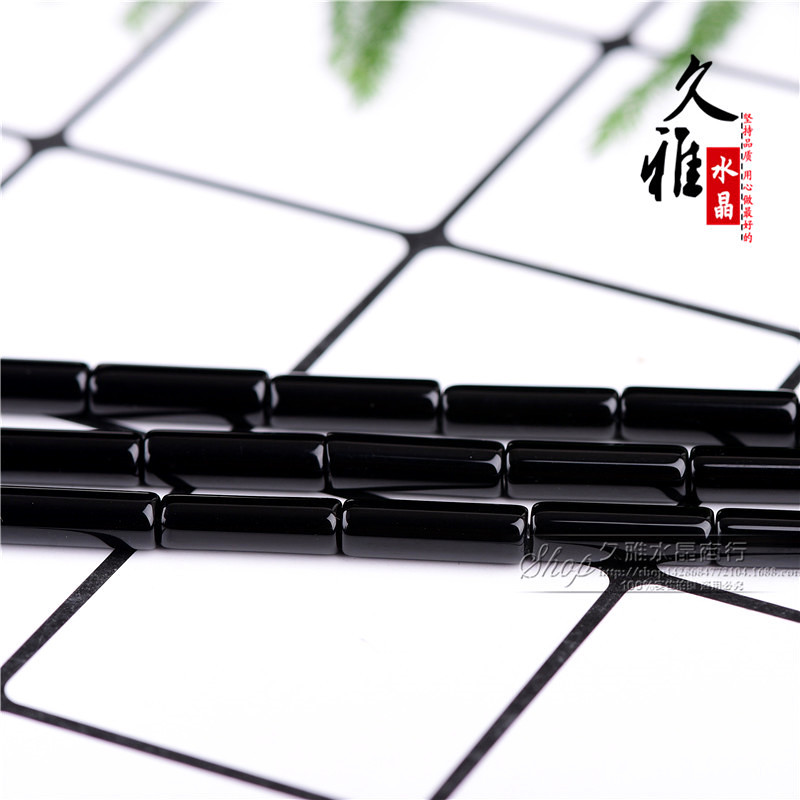 Jiuya Crystal Natural Black Agate Pillar Bamboo Joint DIY Ornament Accessories Long Tube Factory Direct Sales