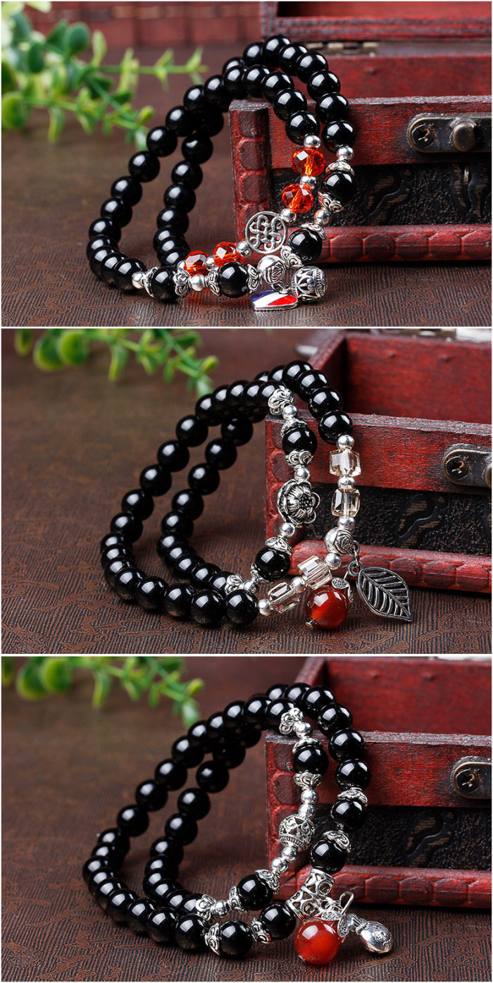 Imitation of natural black agate Crystal bracelet lovers heart shaped fashion two bracelets Imitation of natural black agate Crystal bracelet lovers heart shaped fashion two bracelets