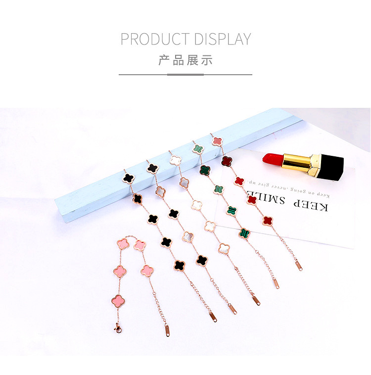 Red and Black Clover Pork Belly Bracelet Female Summer 18K Color Gold Rose Gold Fritillary Titanium Steel Double-Sided Agate Girl