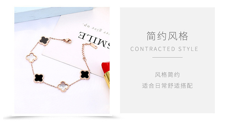 Red and Black Clover Pork Belly Bracelet Female Summer 18K Color Gold Rose Gold Fritillary Titanium Steel Double-Sided Agate Girl