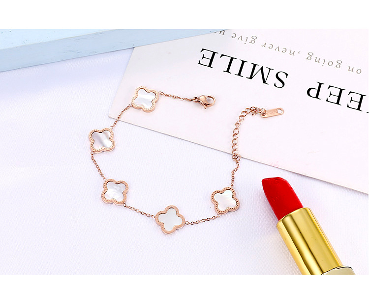 Red and Black Clover Pork Belly Bracelet Female Summer 18K Color Gold Rose Gold Fritillary Titanium Steel Double-Sided Agate Girl