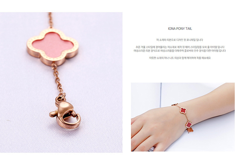 Red and Black Clover Pork Belly Bracelet Female Summer 18K Color Gold Rose Gold Fritillary Titanium Steel Double-Sided Agate Girl