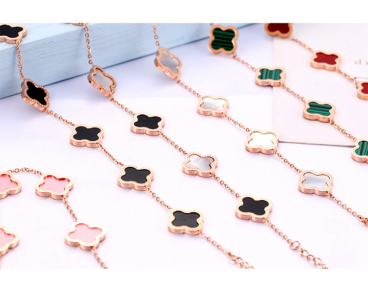 Red and Black Clover Pork Belly Bracelet Female Summer 18K Color Gold Rose Gold Fritillary Titanium Steel Double-Sided Agate Girl