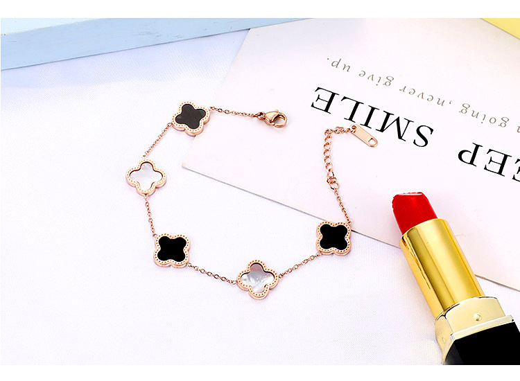 Red and Black Clover Pork Belly Bracelet Female Summer 18K Color Gold Rose Gold Fritillary Titanium Steel Double-Sided Agate Girl