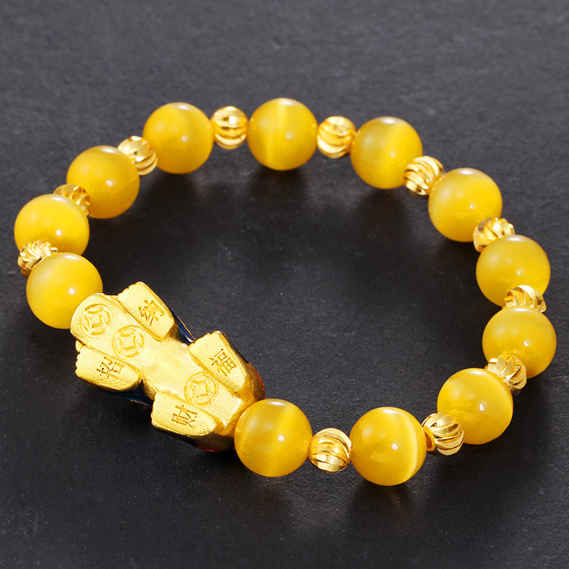 Buddha Beads Bracelet Lovers&#039; Lucky Beads Natural Black Agate Lucky Beads Imitation Pure Gold Bracelet Jewelry